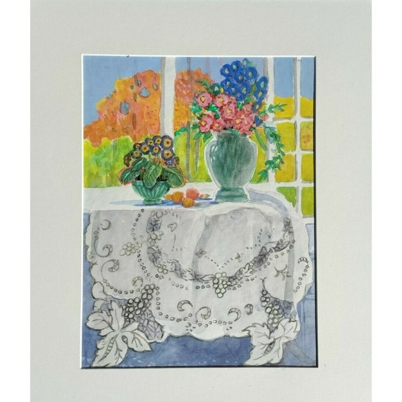 Lillian Delevoryas ~"Afternoon Table" Signed9"x 11.5"Original Watercolor